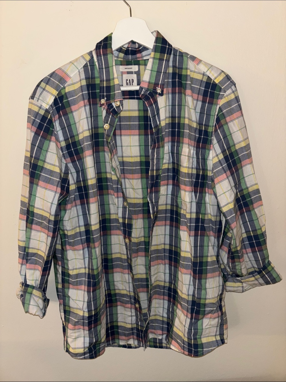 GAP Men’s Plaid Button-Down Shirt in Navy, Green, Pink, Yellow
